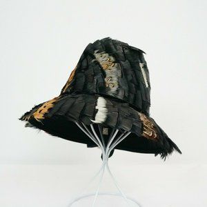 Vintage Feather Tall Bucket Hat Wool Felt